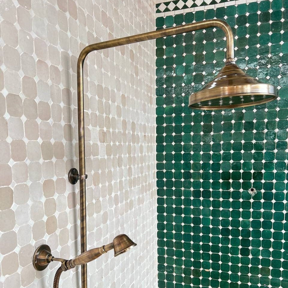 Antique Bronze Shower System – High Pressure Round Head in Solid Brass - bohoprime